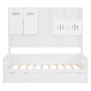 TiramisuBest Twin Size Wooden Daybed With Twin Size Trundle - White Wood Design - 1 of 4