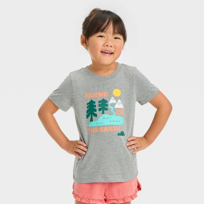 Toddler Girls' 'Friend Of The Earth' Short Sleeve T-Shirt - Cat & Jack™ Gray, 1 of 5