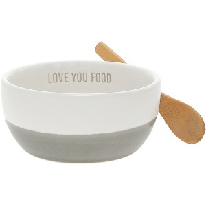 Pavilion Gift Company - Love You Food - 4.5" Ceramic Bowl with Bamboo Spoon - Dining Bowls - 1 of 4