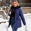 Women's Plus Size Windbreaker Fur Hood Drawstring Waist Zipper Fleece Lined Winter Warm Parka Jacket with Pockets - Agnes Orinda - 2 of 4