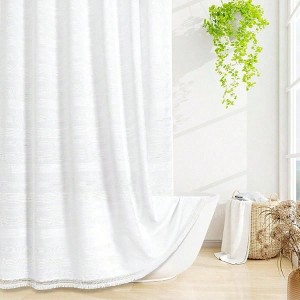 Boho Farmhouse Shower Curtain Set with Tassel Linen White Striped Textured Bathroom Chic 72x72 - 1 of 4