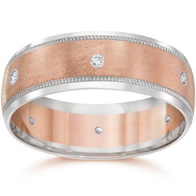 Pompeii3 8MM Mens Two Tone 14K Rose Gold Diamond Wedding Band