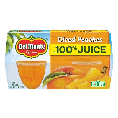 Del Monte Diced Peaches In 100% Juice Fruit Cups - 4pk