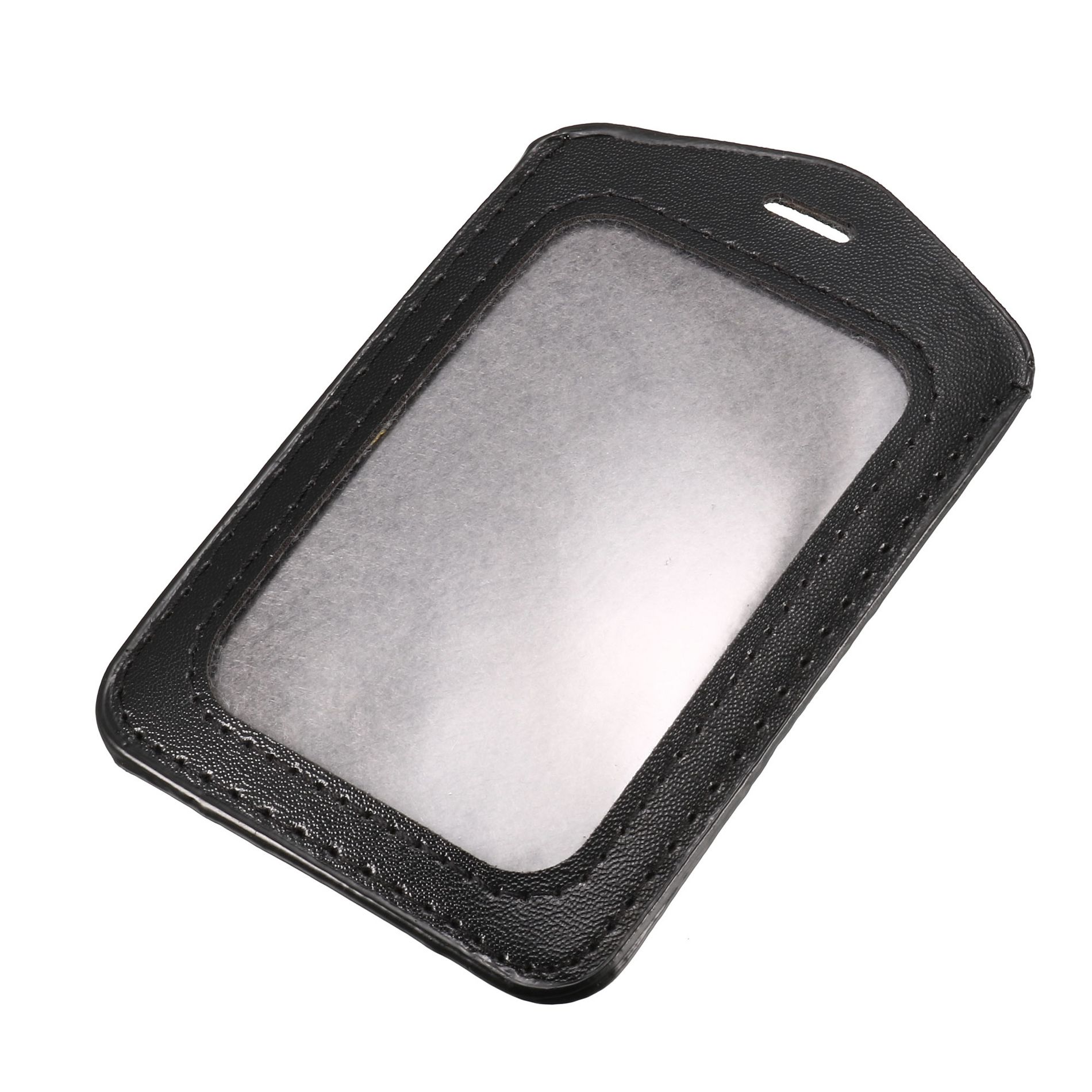 Unique Bargains Faux Leather Neck Strap Vertical Bussiness Card Holder Black 4.3" x 2.8''