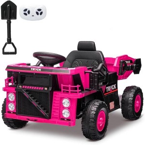 12V Kids Ride On Dump Truck, Electric Construction Car w/ Remote, Lift Bed, Shovel, Music & LED Lights - 1 of 4
