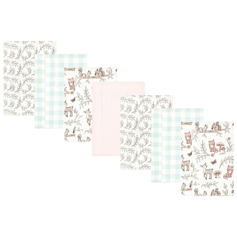 Hudson Baby Infant Girl Cotton Flannel Burp Cloths, Girl Woodland Pals, One Size, 1 of 7