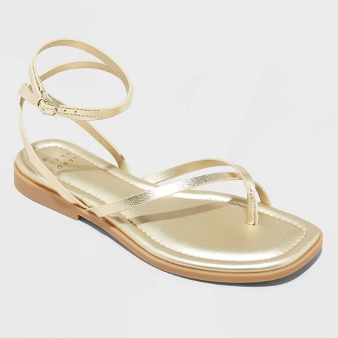 Women's Luisa Ankle Strap Thong Sandals - A New Day™ Gold 5.5 : Target