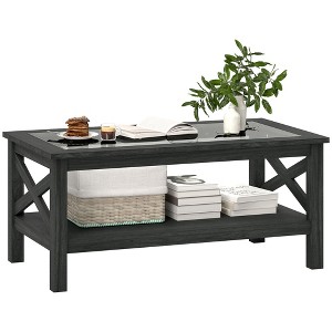NicBex 39.3 Inch Rectangle Coffee Table with Glass Tabletop and Shelf,Farmhouse Center Table for Living Room,Bedroom - 1 of 4