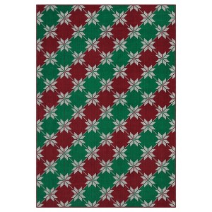 Christmas Area Rugs Living Room Washable Non-Slip Backing, Boho Christmas Snowflakes Checkered Low Pile Soft Durable Floor Mat Bedroom Dining Room - 1 of 4
