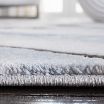 Abstract Blue-Grey Swirl Synthetic 27'' Hand-Knotted Runner Rug