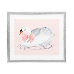 Stupell Industries White Swan with Pink Ribbon Framed Print Under Glass Art - 1 of 4
