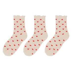 Anna-Kaci Women's Ankle Socks with Allover Heart Print and Soft Ribbed Cuff Trim - 1 of 4