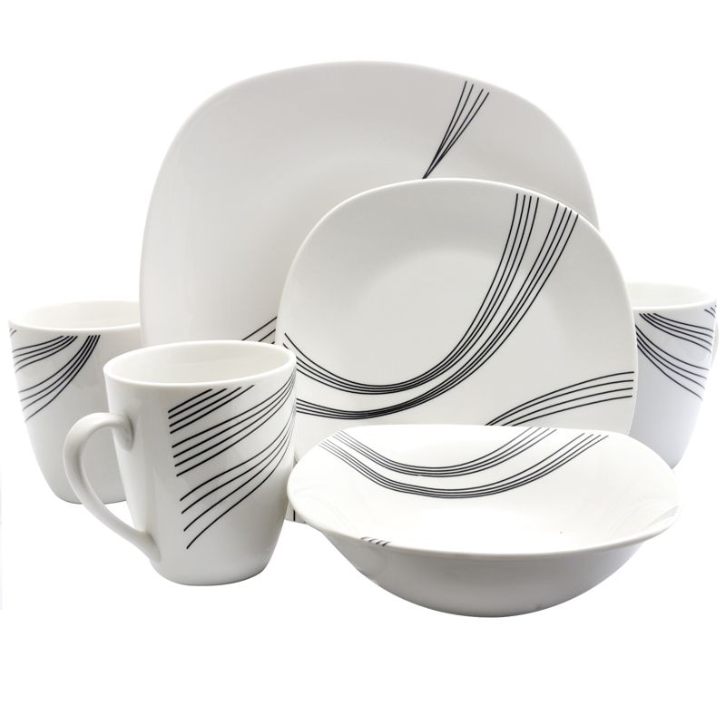 Gibson Curvation 16 Piece Soft Square Dinnerware Set in White, 3 of 9