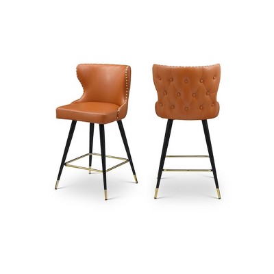 Meridian Furniture,Hendrix Cognac Vegan Leather Counter/Bar Stool, Set of 2