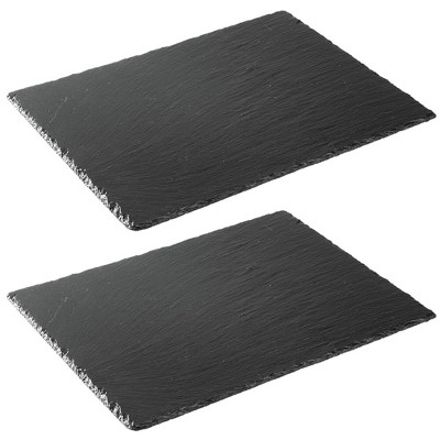 mDesign Slate Serving Tray, Cheese Board with Natural Edge - 2 Pack - Black