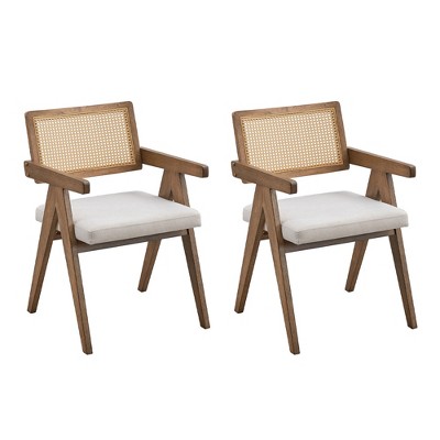 VYNXARIA Wooden Frame Upholstered Dining Chairs Set of 2,Mid Century Kitchen Chairs for Living Room,Restaurant,Oak