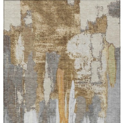 Ivory And Gold Abstract Washable Indoor Outdoor Area Rug