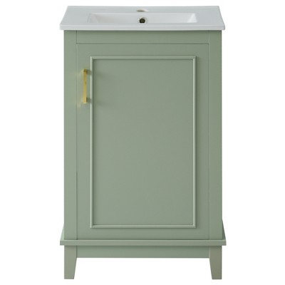 Vynxaria 20-Inch Green Bathroom Vanity - Ceramic Basin, Soft-Close Door, Double Door Shelves, Overflow Hole - Space-Saving for Small Bathrooms