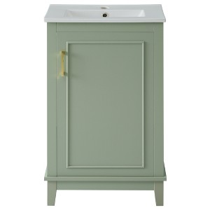 Vynxaria 20-Inch Green Bathroom Vanity - Ceramic Basin, Soft-Close Door, Double Door Shelves, Overflow Hole - Space-Saving for Small Bathrooms - 1 of 4