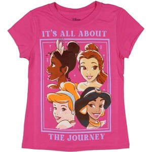 Seven Times Six Disney Princess Girls' It's All About The Journey 4 Princess T-Shirt Pink - 1 of 3