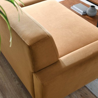 Cognac Velvet Tufted Sofa with Removable Cushions, 91"