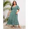 BLUEMING Summer Maxi Dress for Plus Size Women Tie Wasit Surplice Dress Flutter Sleeve A-Line Dress - 3 of 4
