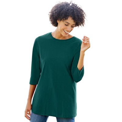 Woman Within Women's Plus Size Perfect Three-Quarter Sleeve Crewneck Tee