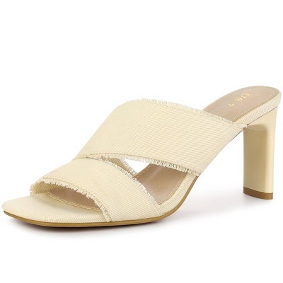 Perphy Women's Open Toe Block Heel Denim Slide Mules Sandals