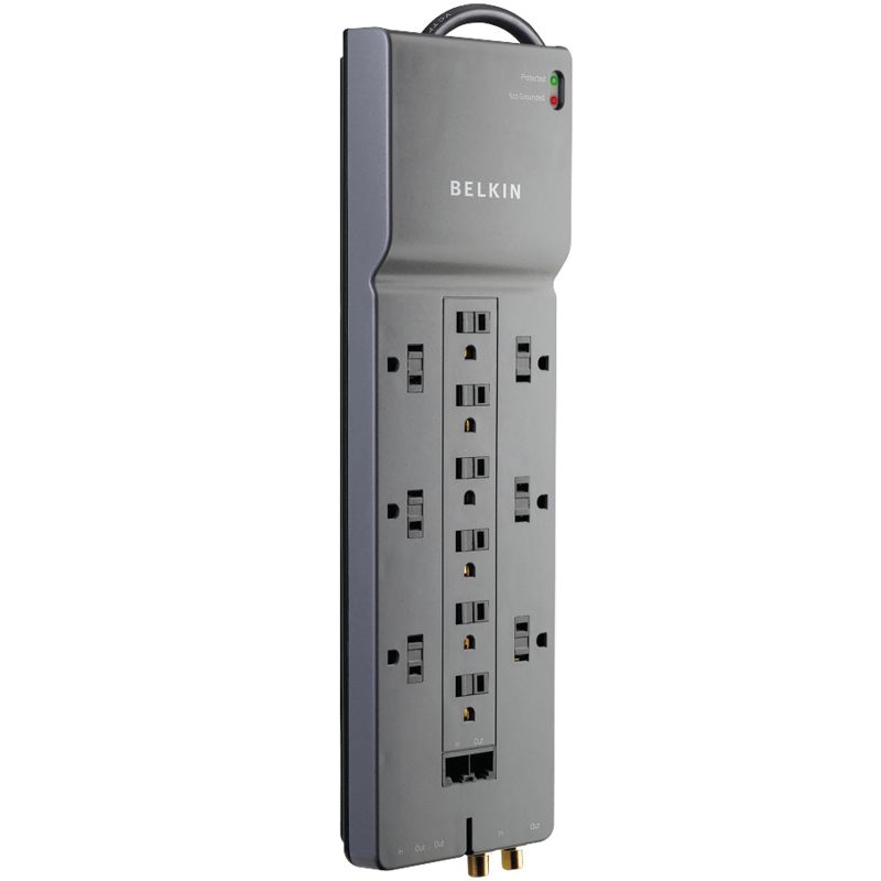 Belkin® Home/Office Surge Protector Power Strip, 12 Outlets, with Telephone/Modem Protection, RJ45 and Coaxial Protection, 10-Ft. Cord, BE112234-10, 2 of 5