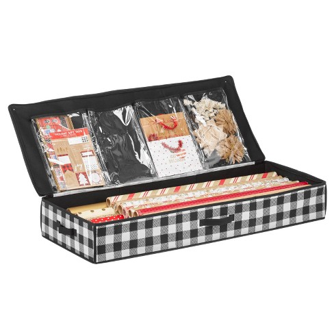 mDesign Tall Gift Wrapping Paper Storage Box with Handles + Removable Lid