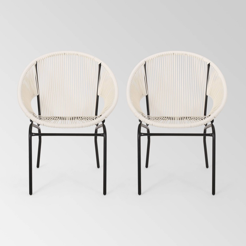 Nusa Set of 2 Faux Rattan Modern Club Chairs - White - Christopher Knight Home