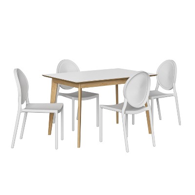 5pc Weinraub Dining Table and Curved Resin Chairs White - Handy Living