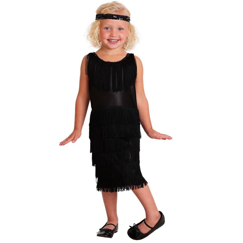 HalloweenCostumes.com 4T Girl Girl's Toddler Black Flapper Dress Costume, Black, 3 of 4