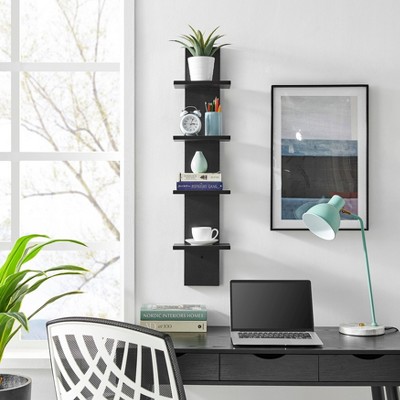 Hickory 4-Tier Floating Wall Shelf Unit