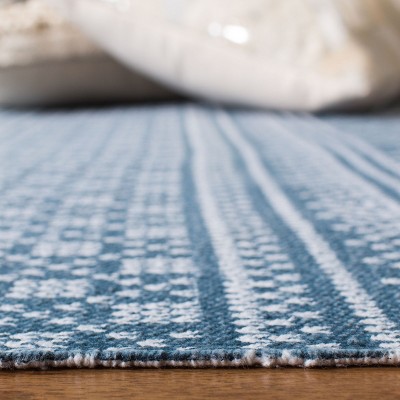 Blue and Ivory Floral Cotton Flat Woven Area Rug