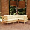 vidaXL Solid Pinewood Patio Lounge Set 4 Piece with Cushions - Brown and Cream - 2 of 4