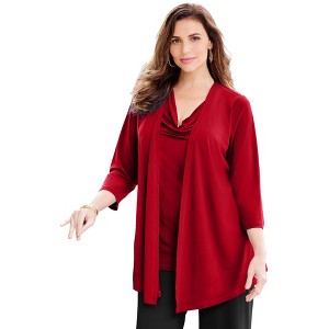 Catherines Women's Plus Size Dream Drape Cardigan And Tank Duet - 1 of 4