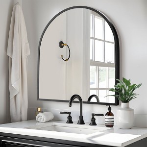 1-Piece 30 In.H x 27 In.W Aluminum Alloy Thin Edged Right Angled Arch Black Hanging Mirror Wall Mirror - 1 of 4