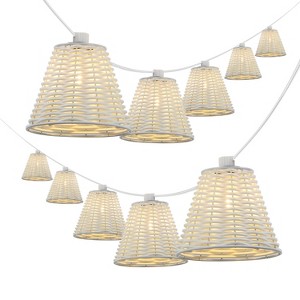 JONATHAN Y Payton 10-Light Indoor/Outdoor 10 ft. Classic Cottage LED G40 Faux-Rattan Shaded String Lights - 1 of 4