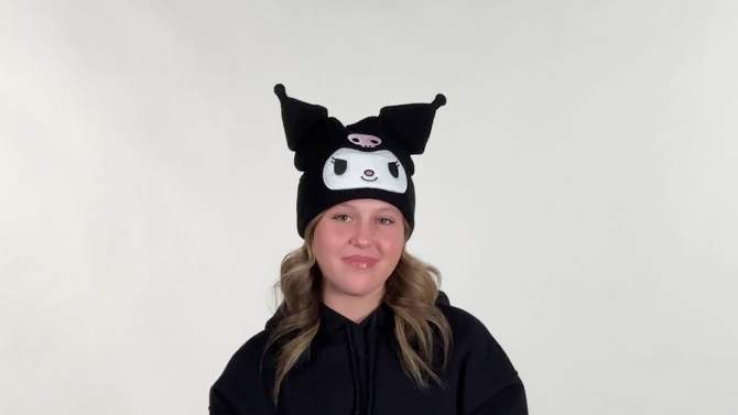 Sanrio Hello Kitty Kuromi Beanie Embroidered 3D Character Knit Beanie Hat Cap Black, 2 of 6, play video