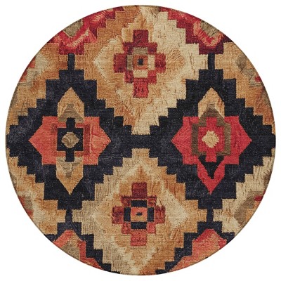 Rust And Charcoal Aztec Washable Indoor Outdoor Area Rug