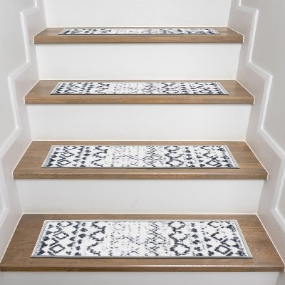 Distressed Black and White Bohemian Non-Slip Stair Treads Set
