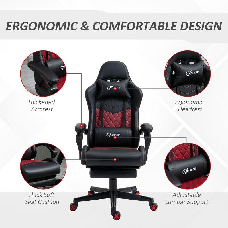 Vinsetto Racing Gaming Chair Diamond PU Leather Office Gamer Chair High Back Swivel Recliner with Footrest, Lumbar Support, Adjustable Height, 6 of 10