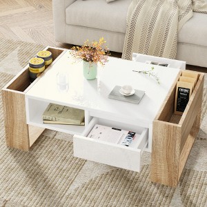 KIGFTSOD High Glossy Rectangle Coffee Table with 2 Drawers, Hidden Compartments and Open Storage Shelf for Living Room, Bedroom - 1 of 4