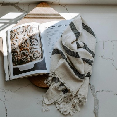 Large White and Black Turkish Cotton Bamboo Hand Towel