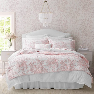 Laura Ashley 3pc King Loveston 100% Cotton Quilt Bedding Set Red : Target