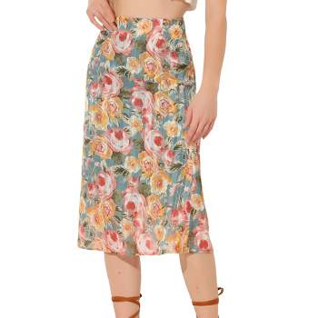Allegra K Women's Floral Chiffon High Waist Midi Pencil Skirt