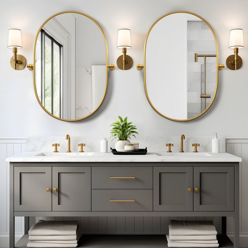 Neutypechic Metal Frame Oval Pivot Bathroom Vanity Mirror Set of 2, 1 of 9