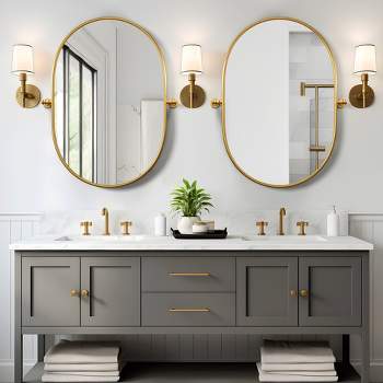 Neutypechic Metal Frame Oval Pivot Bathroom Vanity Mirror Set of 2