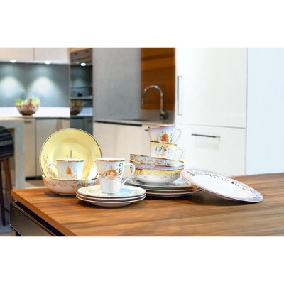 Disney Princess Ceramic White and Gold 16-Piece Dinnerware Set